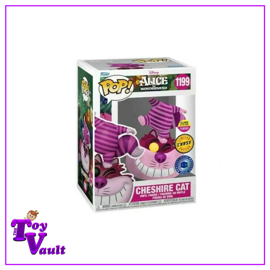 Funko Pop! Disney Alice in Wonderland - Cheshire Cat (Standing on His Head) #1199 Glow in the Dark Flocked CHASE Pop in a Box Exclusive