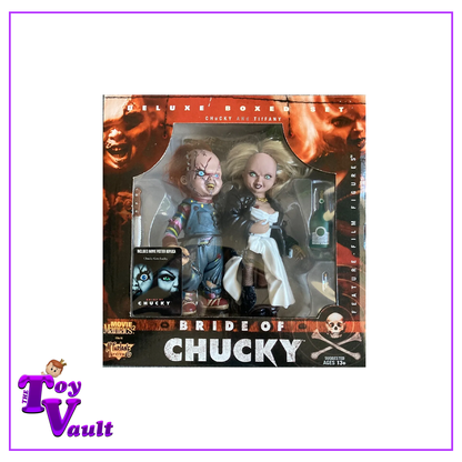 McFarlane Toys Movie Maniacs Horror Bride of Chucky - Chucky and Tiffany Deluxe Boxed Set with Accessories and Movie Poster Replica (1999)