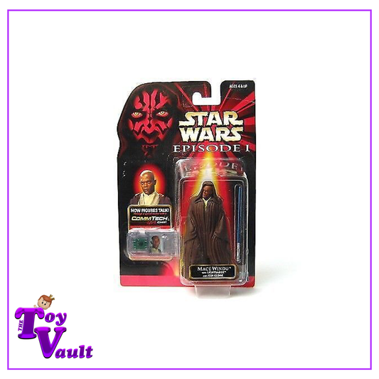 Hasbro Star Wars Episode 1 - Mace Windu with Lightsaber and Jedi Cloak 4 inch Figure (1998) with CommTech Talking Chip