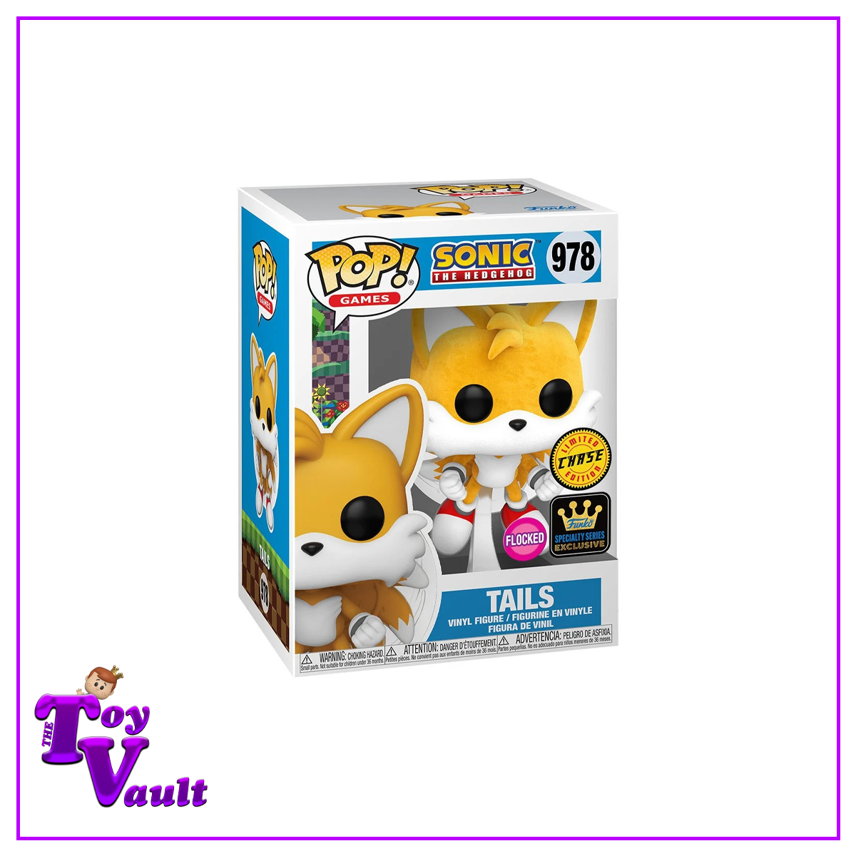 Funko Pop! Games Sonic the Hedgehog - Tails (Flying) #978 Flocked Chase + Common Bundle Specialty Series Exclusive